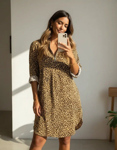 Vestido Túnica Animal Print Animal Print Estampado L