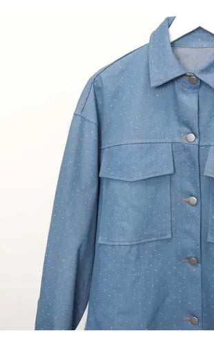 Campera Jean Saco Denim Talle Amplio Hasta 3xl Con Hotfix Celeste Único Liso