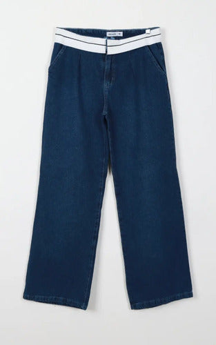 Pantalón Jean Wide Leg Con Aplique Denim Nvo 2da Selección Azul Liso 42