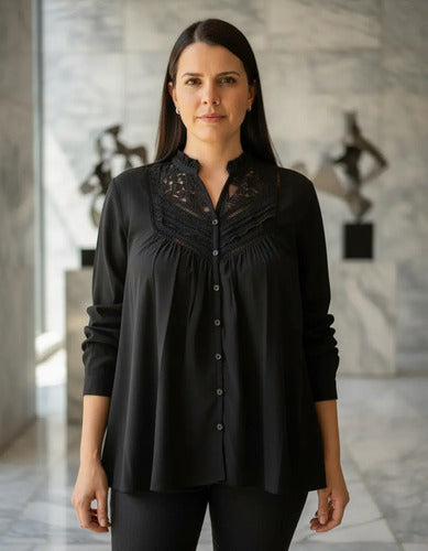 Camisa  Blusa Importada Fibrana  (258) Negro Liso M