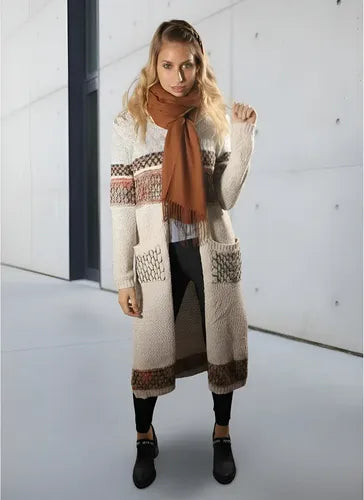 Saco Largo Tapado Tejido Importado Estilo Boho Folk