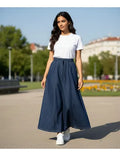 Pollera Falda De Jean Larga Evasé Azul Liso 6