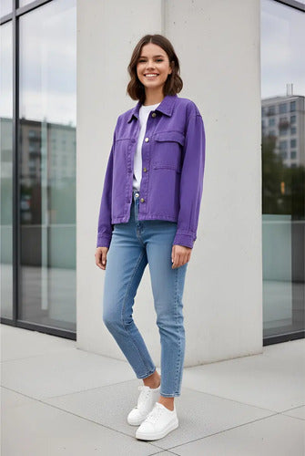 Camisaco Jean Grande Campera Denim Corta Oversize