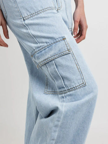 Jean Wide Leg Cargo Ruse Celeste Liso 38