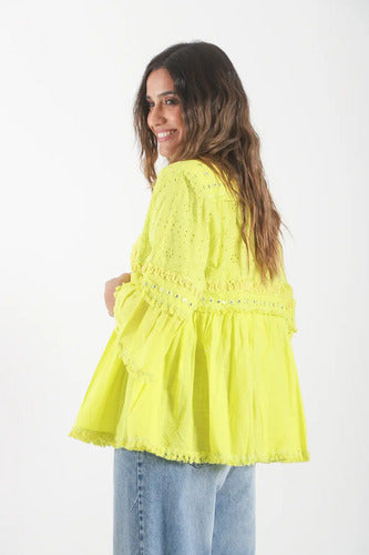 Saco Chaqueta De Broderie De India Nuevo 2da Selección Verde Flour L Lisa