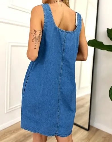 Vestido  Sin Mangas Jean  Camisero  Denim Celeste Lisa S