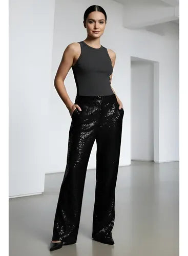 Pantalón De Lentejuelas Plateado Liso 40