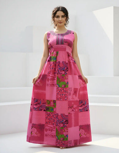 Vestido Estampado Largo Fucsia Estampado Único