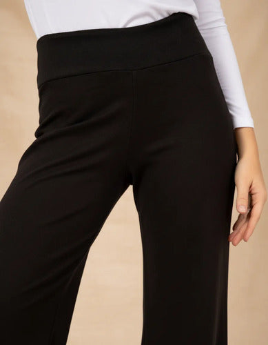 Pantalón Palazzo Básico De Lanilla Amplio Negro Liso Único