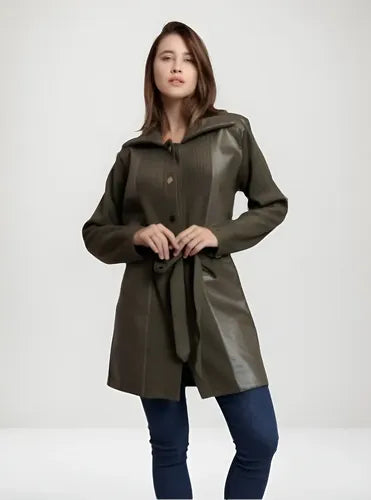 Tapado Trench Abrigo Con Eco Cuero