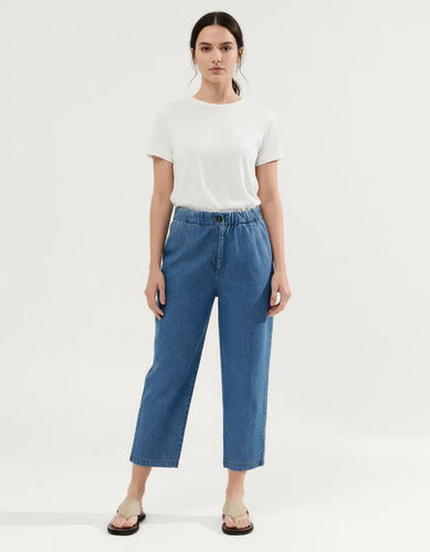 Pantalón  Capri De Jean Denim Azul Claro Liso S