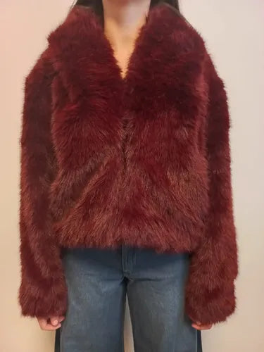 Saco Chaqueta De Piel Sintética Corto Bordó L Lisa