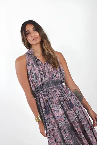 Vestido De Seda Hindú Largo Sin Mangas Mod. 57
