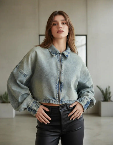 Campera De Jean Corta Modelo Amplio Oversize
