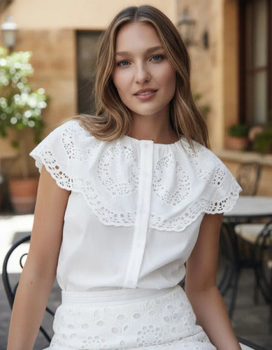 Camisa Sin Mangas Con Cuello De Broderie