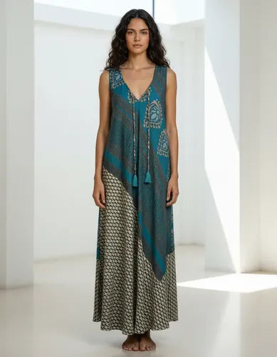 Vestido Solero Seda Hindu Talle Grande Nuevo 2da Selección Multicolor Estampado Único