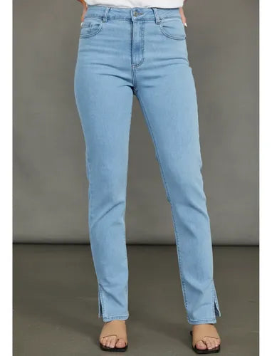 Pantalón Jeans Celeste Ancho Tajos Celeste Liso 40