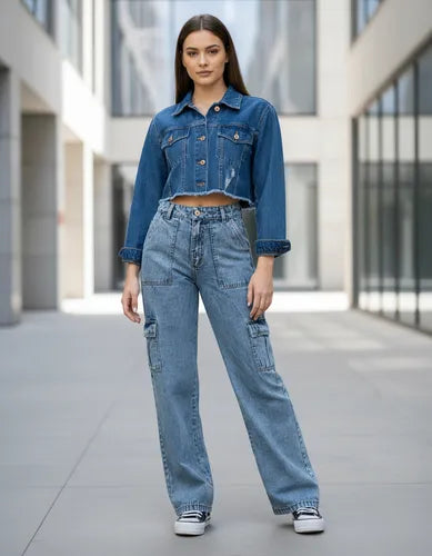Jean Cargo Wide Leg Varna  Azul Liso 38