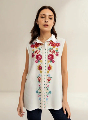 Blusa Camisa Importada Sin Mangas Bordada Estilo Vars