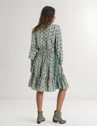 Vestido De Seda Hindú Corto Mod. 43 Beige Estampado Único