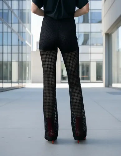 Pantalón Noche  Encaje Con Short Elastizado Negro Encaje S