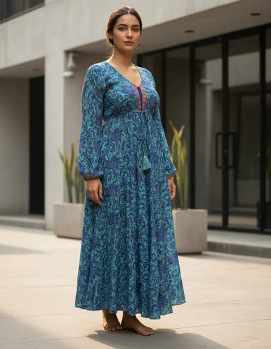 Vestido Boho Largo Seda Hindú Fiesta