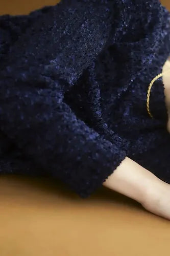 Sweater Pullover Tejido Boucle Azul Liso Unico