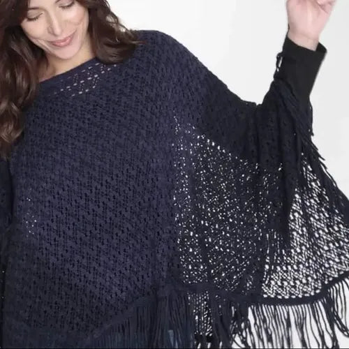 Poncho Ruana Tejido Importado Amplio Xxxl Verde Claro Con Blanco Único