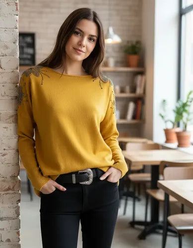 Sweater Tejido Importado Detalles Strass  Estrellas Cod. 314