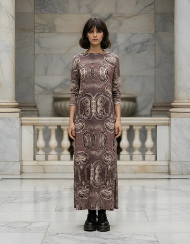Vestido Largo Tipo Túnica De Diseño Gris S (amplio)