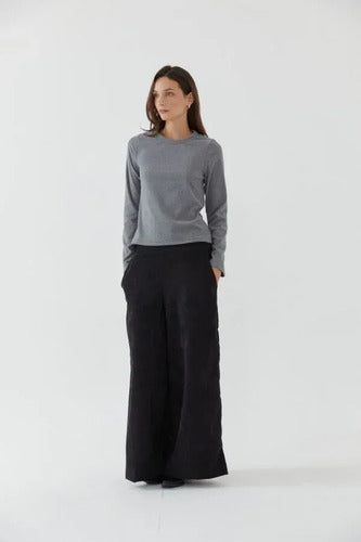 Pantalón Palazzo De Corderoy Modelo Grande Negro Liso L