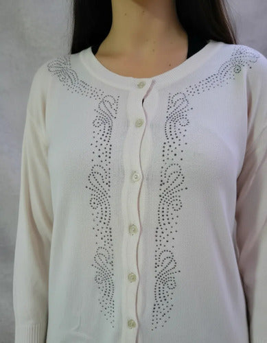 Saquito Saco Cardigan Botones Strass Tejido Botones
