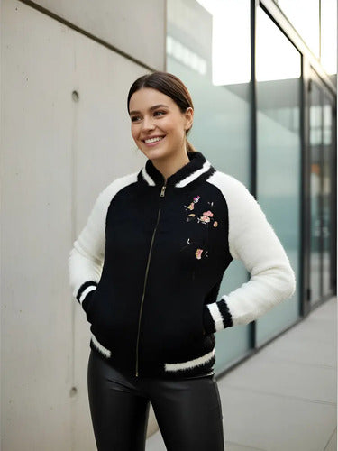 Campera Bomber Importada Bordada Pelo De Mono Extra Suave