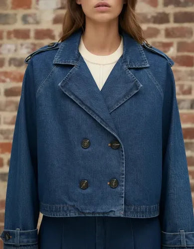 Campera De Jean Oversize Corta Azul Único Liso