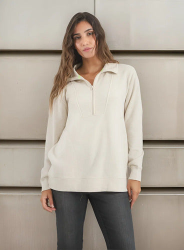 Buzo Gris Melange Con Frisa Modelo Amplio Único Gris Melange Liso
