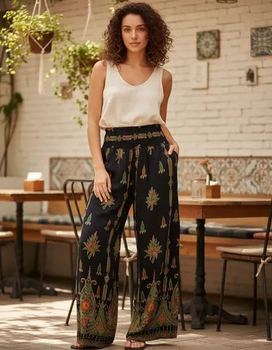 Pantalon Palazzo Hindu Hippie Chic T/ Rapsodia Talle M A Xl
