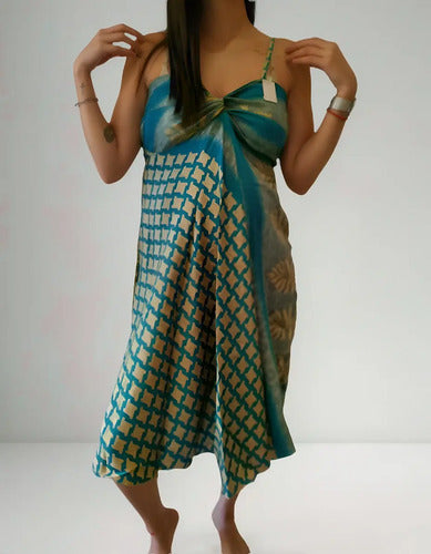 Vestido Solero Fiesta India Largo Medio Verde 1 Estampado Único