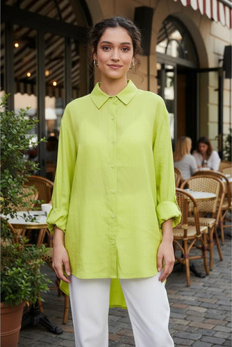 Camisa De Lino Manga Larga Modelo Grande Oversize