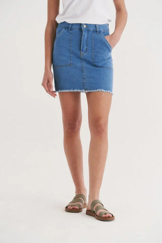 Mini Jean Pollera Denim Elastizada Celeste Liso L