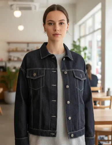 Campera De Jean Costura Contratono Modelo Grande Negro L Liso