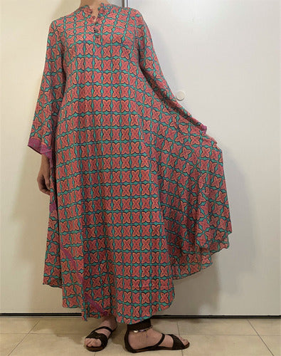 Vestido Mangas Oxford Importado Seda Hindú