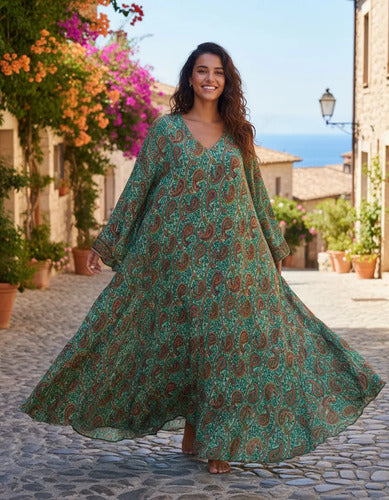 Vestido Largo Seda Hindu Importado Talle Grande Xxl