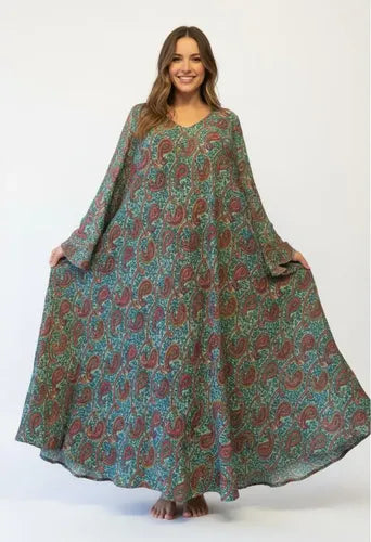 Vestido Largo Seda Hindu Importado Talle Grande Xxl