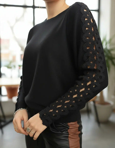 Sweater Tejido Importado Detalle En Brazos Calidad! Cod. 171 Negro U