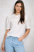 Blusa Con Cuello De Broderie Blanco Liso Xl
