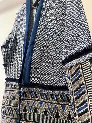 Saco Blazer Tapado Boho Largo Importado Azul L