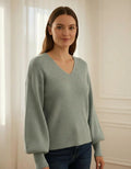 Sweater Tejido Morley Mangas Globo Y Hotfix Verde Agua Hotfix Único