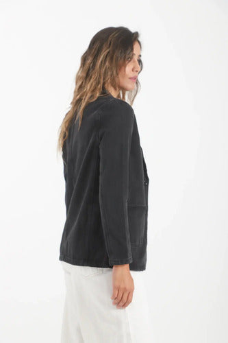Blazer Saco De Jean Negro Negro M Liso