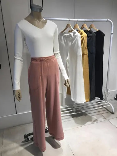 Pantalón De Lanilla Palazzo Básico Amplio Gris Oscuro Liso U