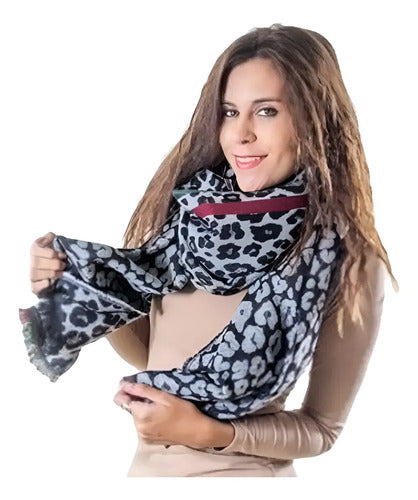 Pashmina Chalina Bufanda Importada Animal Print Negro Animal Print